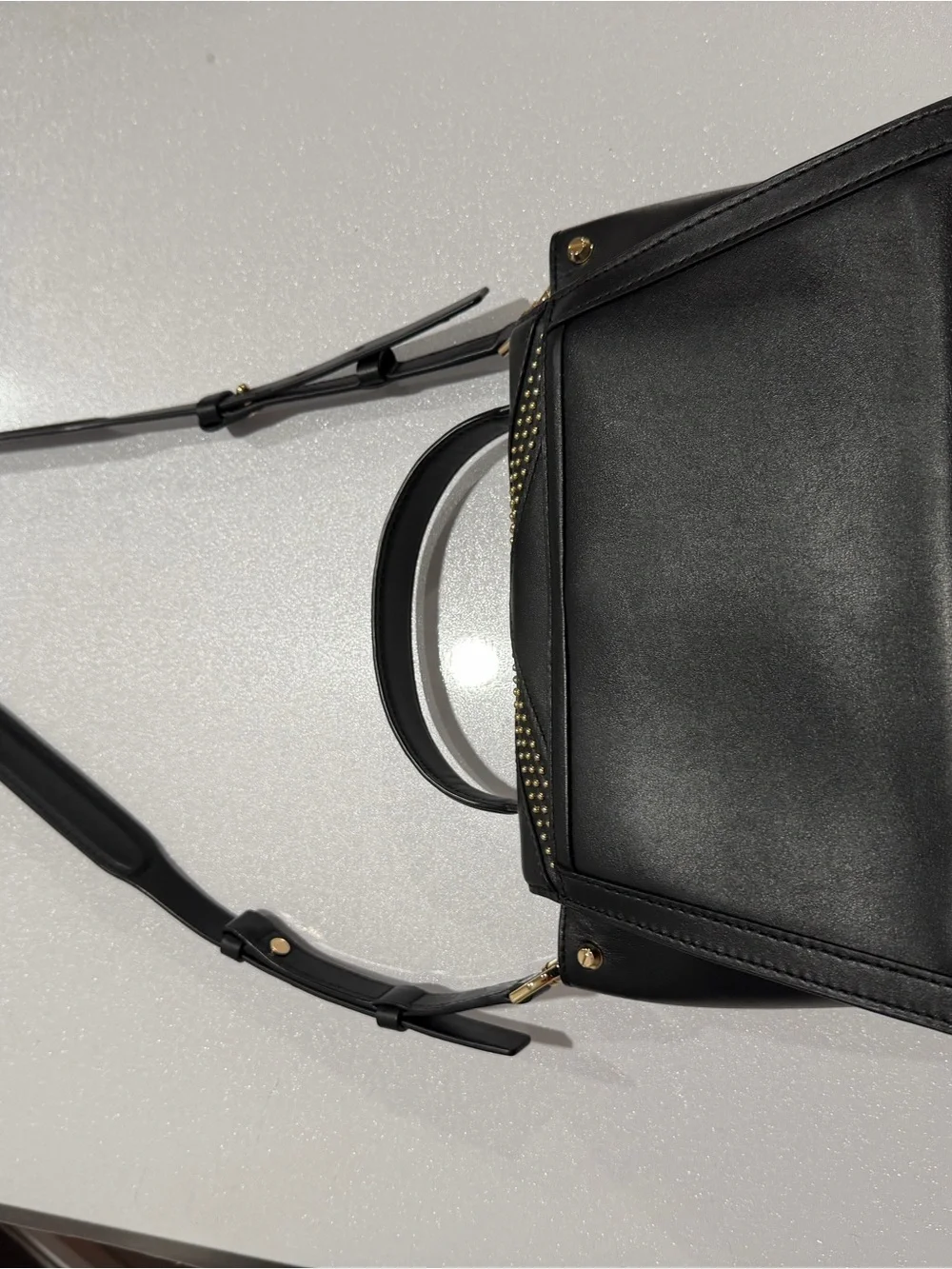 Michael Kors Black Leather Satchel with Gold Stud Accents